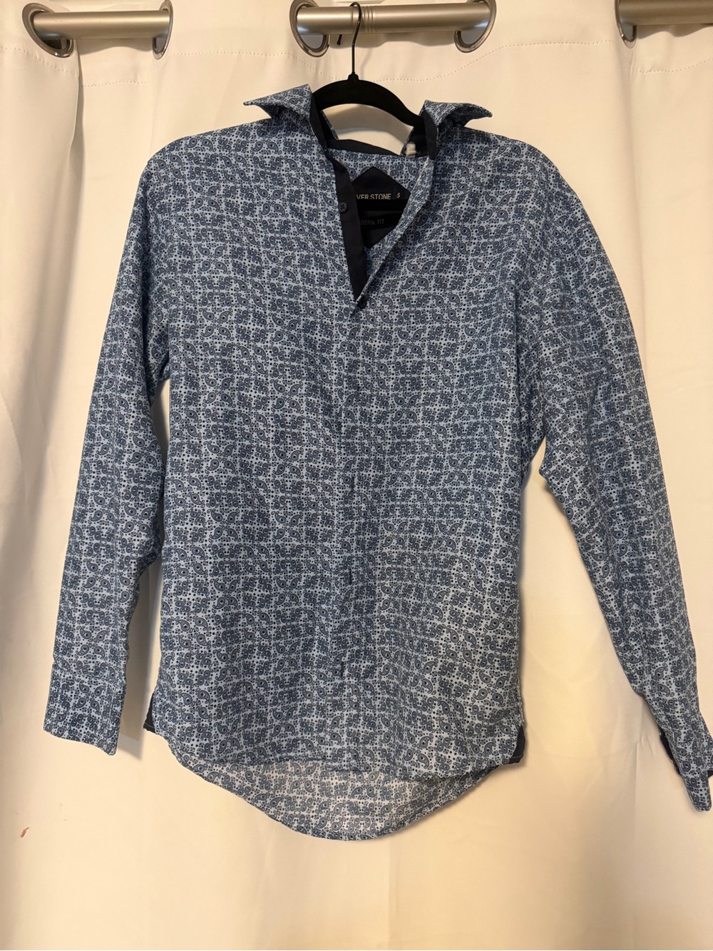 Blue Printed Long-Sleeve Casual Button-Down Shirt
